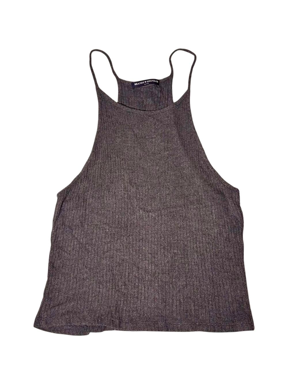 Brandy Melville Gray Donilyn Tank Top Ribbed Knit Halter Neck Women's OS Y2K